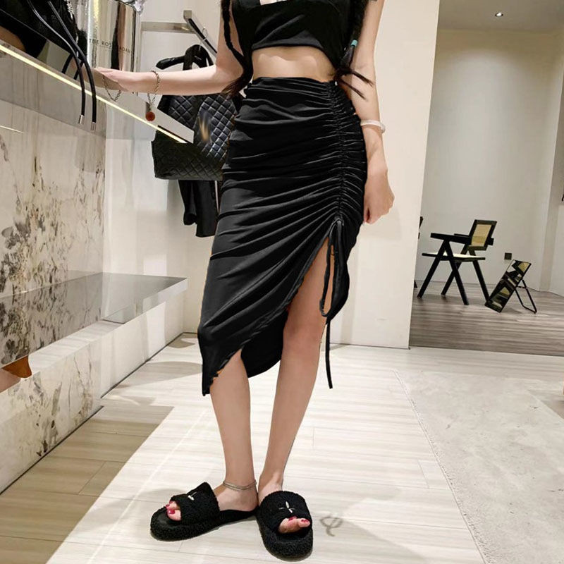 Jumătate fustă plisată cu șnur pentru femei, cu talie înaltă, cu desfășurare, fustă neregulată înfășurată în șold, vară, coreeană, elegantă, casual, pentru femei