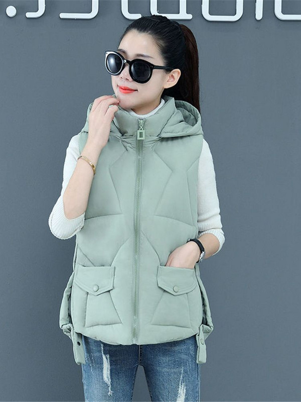 2023. Korejski modni novi jesensko-zimski kratki pamučni prsluk s kapuljačom Ženska jakna bez rukava Topli ženski zimski prsluk ZY7015