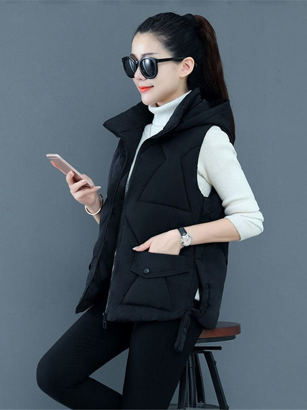 2023. Korejski modni novi jesensko-zimski kratki pamučni prsluk s kapuljačom Ženska jakna bez rukava Topli ženski zimski prsluk ZY7015