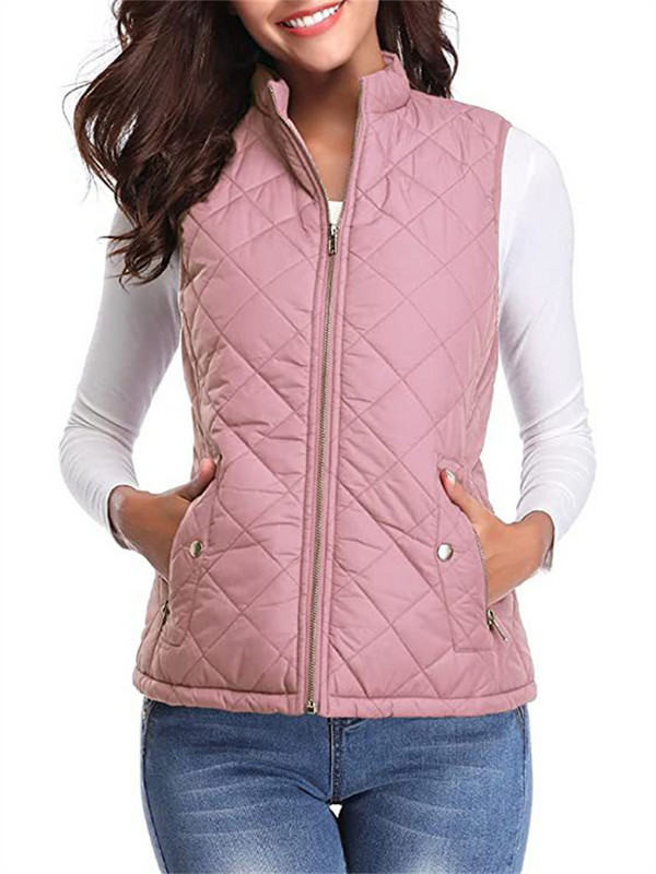 Kratki prsluk Ženski patentni zatvarač, džepovi, samostojeći ovratnik, novo proljeće 2023. Pamučni kaput bez rukava, topli prsluk Feminina