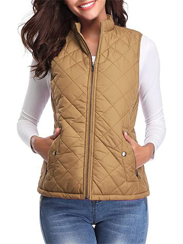 Kratki prsluk Ženski patentni zatvarač, džepovi, samostojeći ovratnik, novo proljeće 2023. Pamučni kaput bez rukava, topli prsluk Feminina