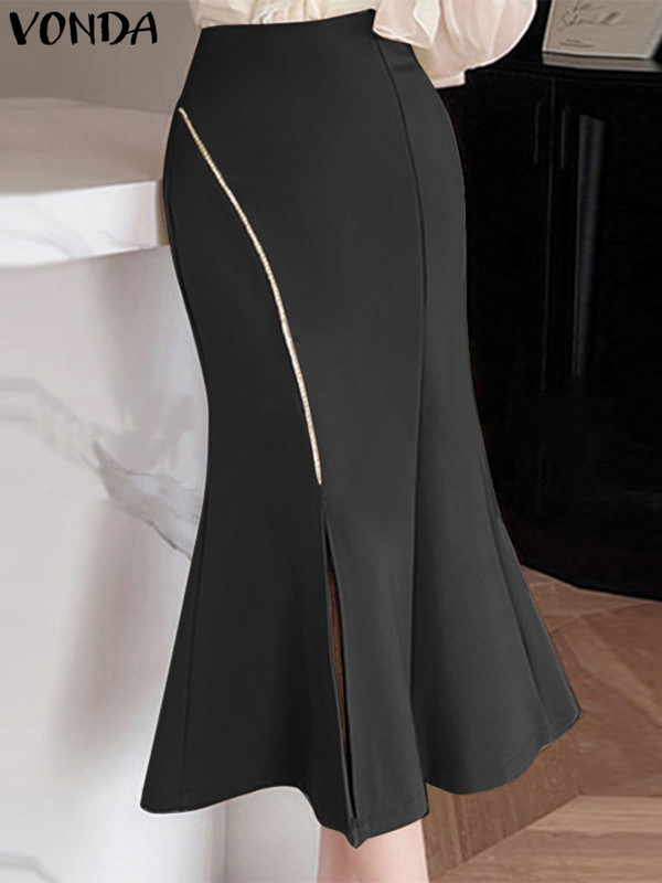 Elegantiškas rudens 2023 m. sijonas VONDA seksualus, aukštu juosmeniu, perpjautas, vidutinio dydžio sijonas moterims Madingas vienspalvis sijonas Streetwear Femme