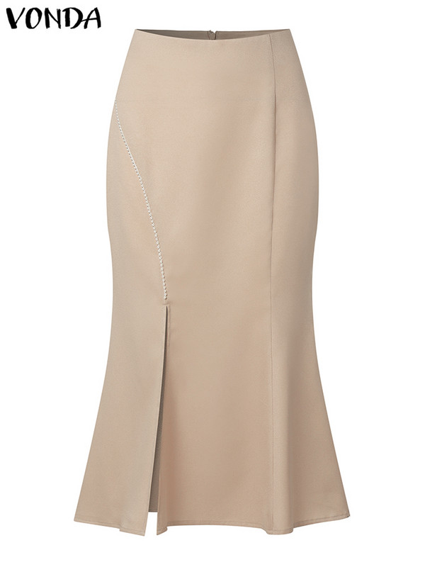 Elegantiškas rudens 2023 m. sijonas VONDA seksualus, aukštu juosmeniu, perpjautas, vidutinio dydžio sijonas moterims Madingas vienspalvis sijonas Streetwear Femme