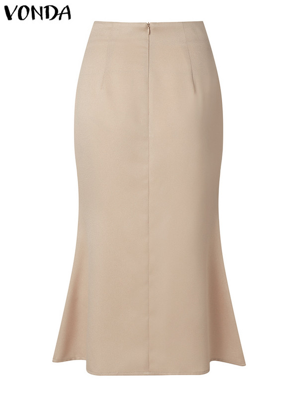 Elegantiškas rudens 2023 m. sijonas VONDA seksualus, aukštu juosmeniu, perpjautas, vidutinio dydžio sijonas moterims Madingas vienspalvis sijonas Streetwear Femme