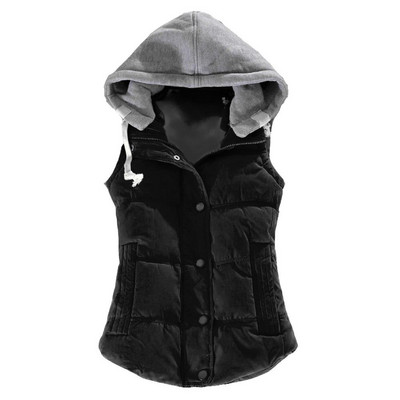 Γυναικείο αμάνικο φθινοπωρινό και χειμερινό αμάνικο βαμβακερό γιλέκο Γυναικείο κοντό τζάκετ Γιλέκο με κουκούλα ζεστού πάχους