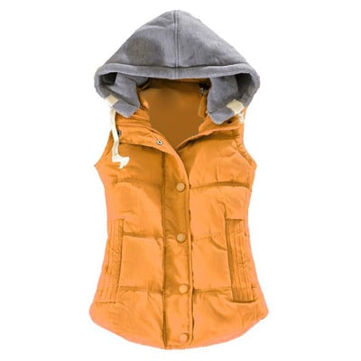 Γυναικείο αμάνικο φθινοπωρινό και χειμερινό αμάνικο βαμβακερό γιλέκο Γυναικείο κοντό τζάκετ Γιλέκο με κουκούλα ζεστού πάχους