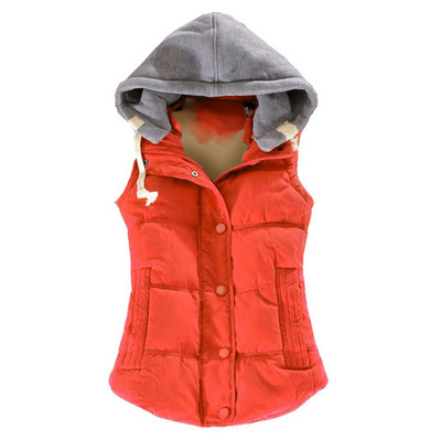 Γυναικείο αμάνικο φθινοπωρινό και χειμερινό αμάνικο βαμβακερό γιλέκο Γυναικείο κοντό τζάκετ Γιλέκο με κουκούλα ζεστού πάχους