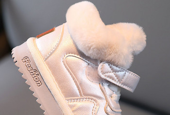 2023 Зимни ботуши за сняг за момичета PU кожени плюшени топли памучни обувки Нехлъзгащи се меки подметки Кадифени меки зимни обувки за деца