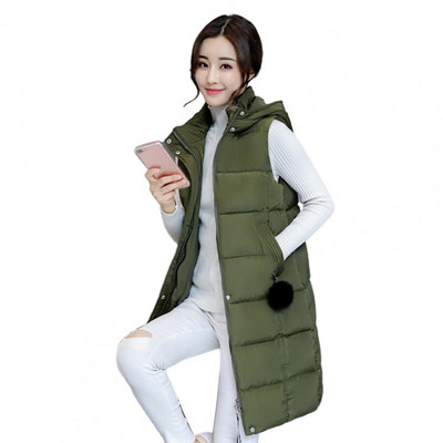 Vestă pentru femei, căptușită din bumbac, vestă, haină, toamnă, iarnă, elegantă, groasă, caldă, lungă, cu fermoar gros, guler, vestă lungă, pentru zilnic