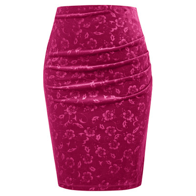 GK Γυναικεία βελούδινη φούστα OL Ψηλόμεση υφή με λουλουδάτο υφή Ruched μέχρι το γόνατο Bodycon φούστα Vintage μόδα Φούστες με τυλιγμένο γοφό