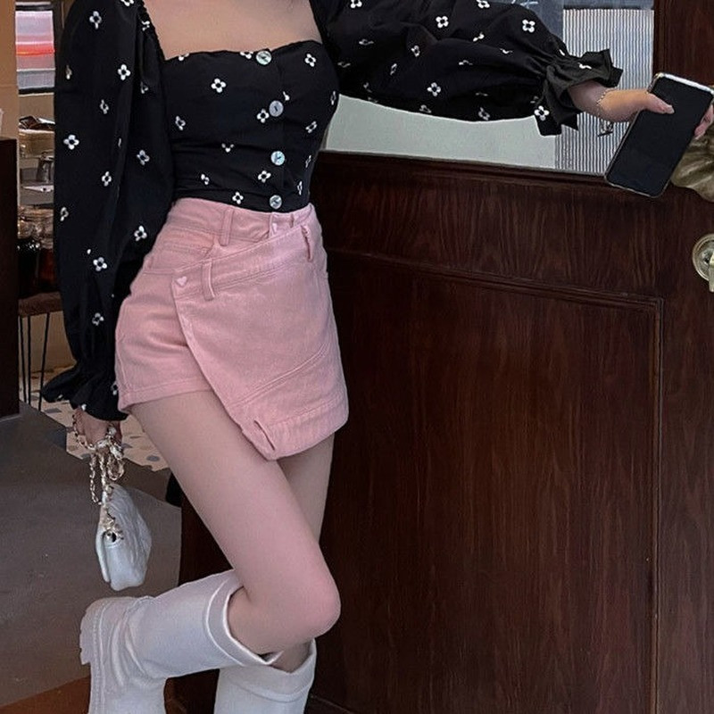 Fuste pentru femeie Imbracaminte cu talie inalta Mini fusta de dama denim blugi roz Gyaru Scurt Chic si elegant Nou in Vintage Premium Y2k