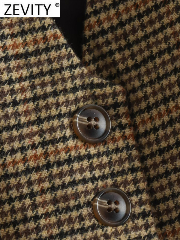Zevity New Femei Vintage Gât în V Houndstooth Print Breasted Subțire Vestă scurtă Jachetă Damă fără mâneci Gilet casual Tops CT3053