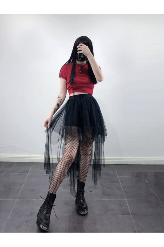 Crna duga ShaTulle suknja Ženska nepravilna ulična odjeća Gothic Punk Dark Academia Steampunk Harajuku Cyber