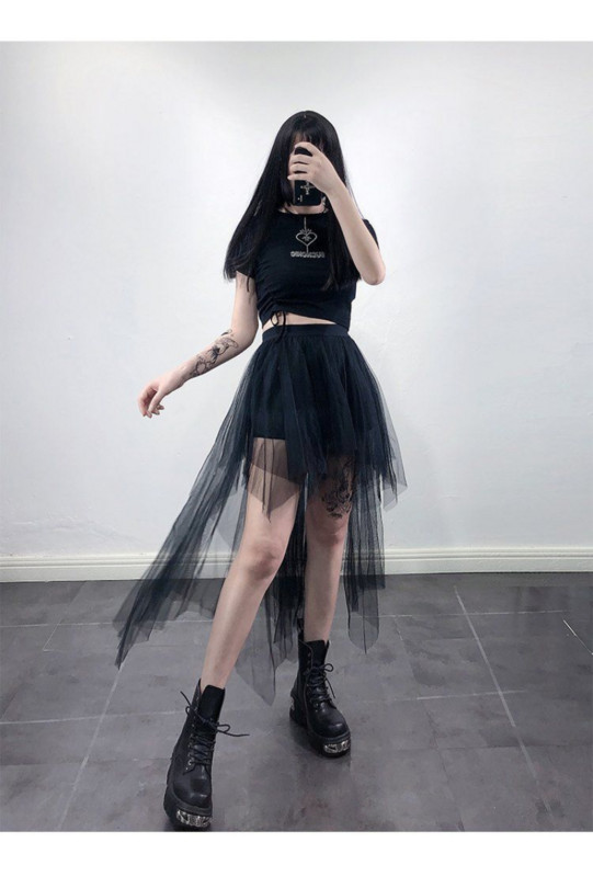 Crna duga ShaTulle suknja Ženska nepravilna ulična odjeća Gothic Punk Dark Academia Steampunk Harajuku Cyber