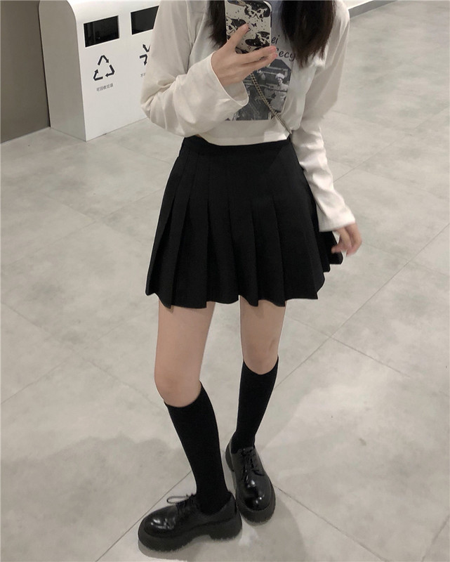 Krátka sukňa, dochádzajúca do práce, vysokoškolská študentka, roztomilá a hravá, viacúčelová BM jesenná a zimná skladaná sukňa