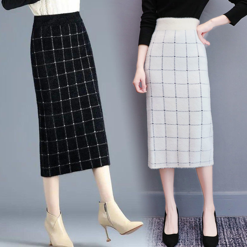Ženske 2021. Jesen Zima Nove debele tople suknje visokog struka Ženske pletene suknje od baršuna od nerca Ženske karirane suknje u paketu R772