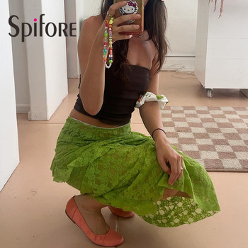 Spifore Sexy See Through Maxi Δαντελένιες Φούστες Γυναικείες βολάν μόδας Ψηλόμεση Λεπτό πάτο Κομψά μασίφ casual ρούχα διακοπών