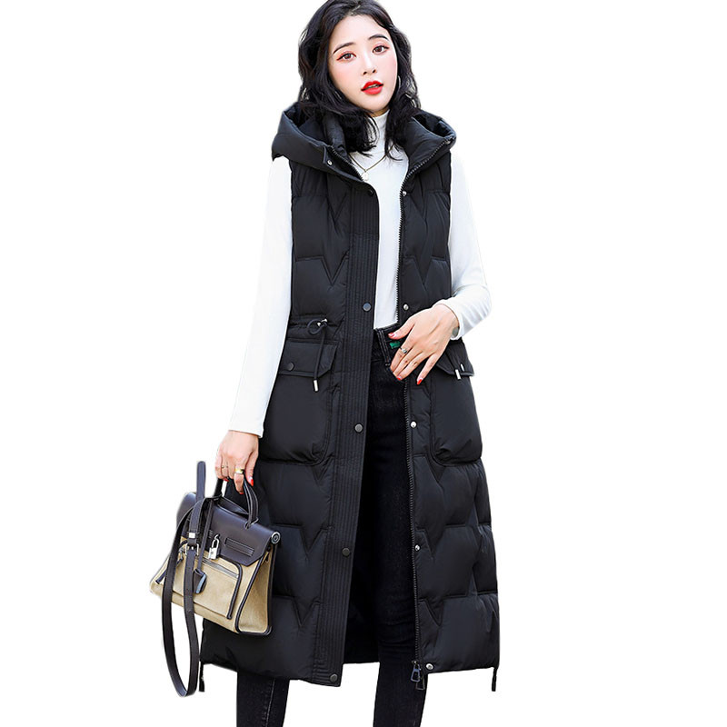 Nova jakna bez rukava Ženska ležerna dugačka pamučna vesta Jesen Zima Topli prsluk Modni kaput s kapuljačom otporan na vjetar
