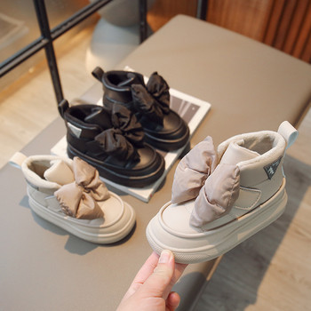 Ботуши за момичета Bow Hook & Loop Универсални меки обувки за принцеса Есен Зима Нови детски модни ботуши Детски обувки 2023 Нови неплъзгащи се