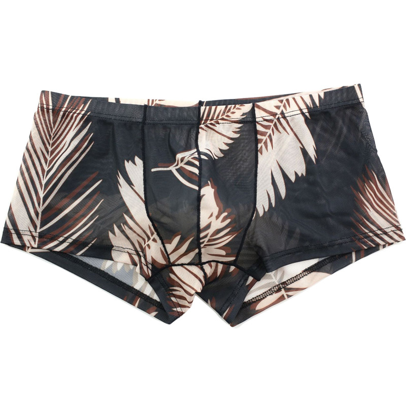 Lenjerie transparentă pentru bărbați Boxer sexy din plasă Boxeri casual cu imprimeu Lenjerie de corp pentru bărbați Chiloți Ropa Interior Hombre Pantaloni scurți pentru bărbați Lenjerie
