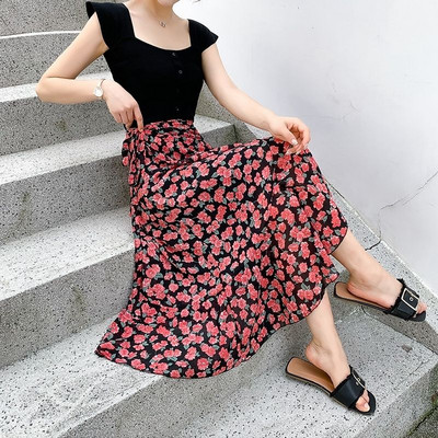 Jednodijelna kravata u obliku male tratinčice sa suknjom od šifona, ženska ljetna ljetna suknja visokog struka, tanki rub lotosovog lišća, srednje duljine, isjeckana vilinska suknja