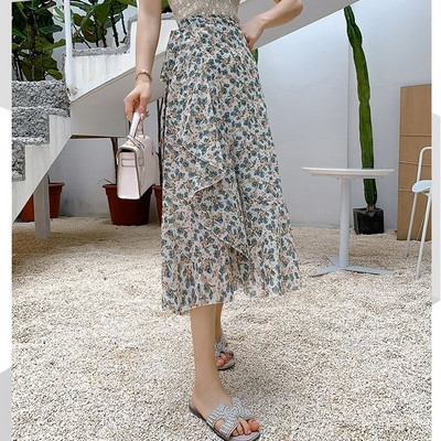 Jednodijelna kravata u obliku male tratinčice sa suknjom od šifona, ženska ljetna ljetna suknja visokog struka, tanki rub lotosovog lišća, srednje duljine, isjeckana vilinska suknja