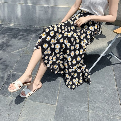 Jednodijelna kravata u obliku male tratinčice sa suknjom od šifona, ženska ljetna ljetna suknja visokog struka, tanki rub lotosovog lišća, srednje duljine, isjeckana vilinska suknja