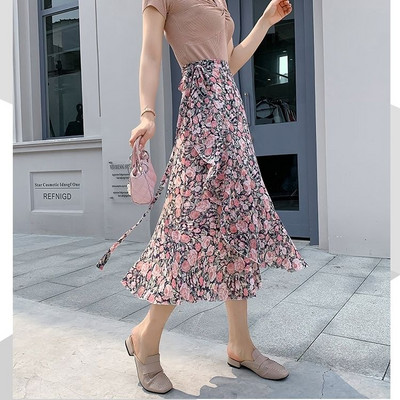 Jednodijelna kravata u obliku male tratinčice sa suknjom od šifona, ženska ljetna ljetna suknja visokog struka, tanki rub lotosovog lišća, srednje duljine, isjeckana vilinska suknja