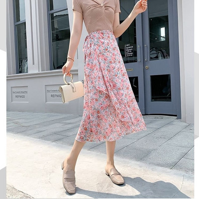 Jednodijelna kravata u obliku male tratinčice sa suknjom od šifona, ženska ljetna ljetna suknja visokog struka, tanki rub lotosovog lišća, srednje duljine, isjeckana vilinska suknja