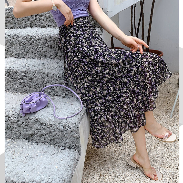 Jednodijelna kravata u obliku male tratinčice sa suknjom od šifona, ženska ljetna ljetna suknja visokog struka, tanki rub lotosovog lišća, srednje duljine, isjeckana vilinska suknja