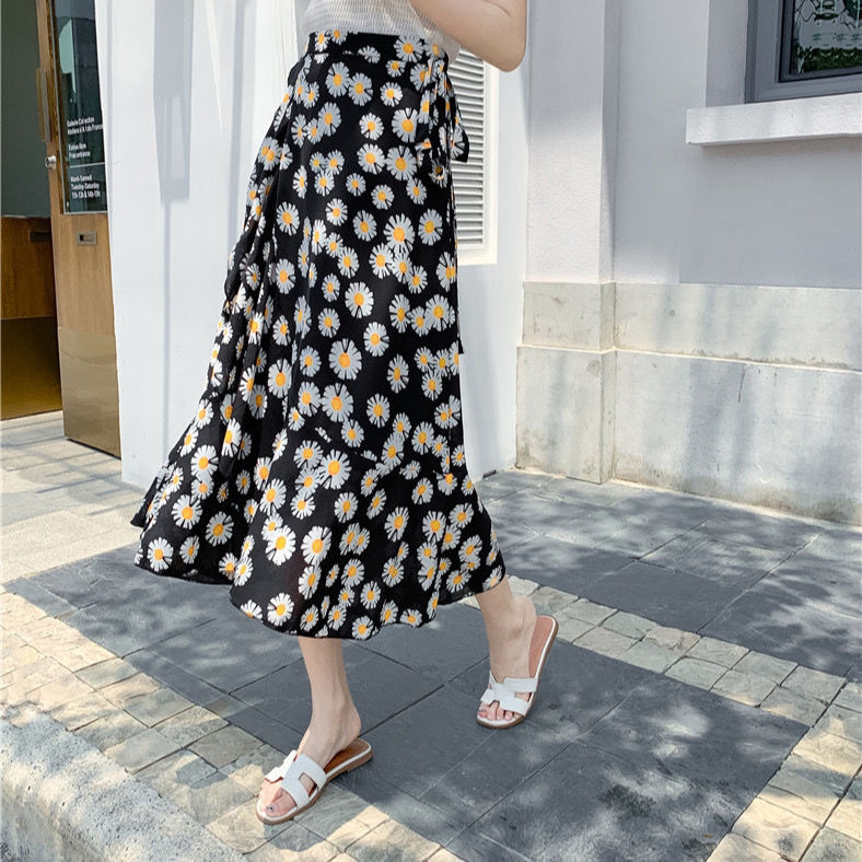 Jednodijelna kravata u obliku male tratinčice sa suknjom od šifona, ženska ljetna ljetna suknja visokog struka, tanki rub lotosovog lišća, srednje duljine, isjeckana vilinska suknja