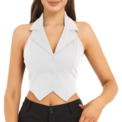 Ženski modni prsluk Košulje Odvojeni prsluk Skraćeni gornji dijelovi s reverom Ulter bez leđa Prsluk sa šiljastim porubom na dolje za svečanu odjeću za zabavu