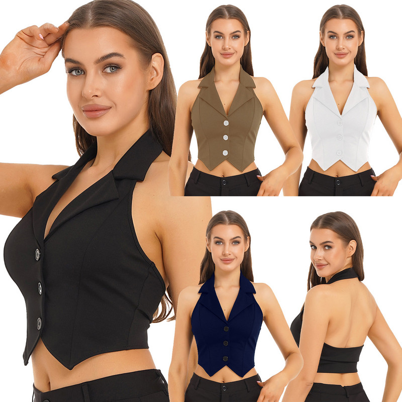 Ženski modni prsluk Košulje Odvojeni prsluk Skraćeni gornji dijelovi s reverom Ulter bez leđa Prsluk sa šiljastim porubom na dolje za svečanu odjeću za zabavu