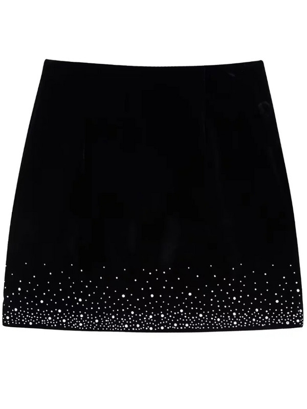 2023 m. Zevity Moterų mada Blizgantis blizgučiais netaisyklingas aksominis mini sijonas Faldas Mujer moteriškas prašmatnus šoninis užtrauktukas Vestidos C11