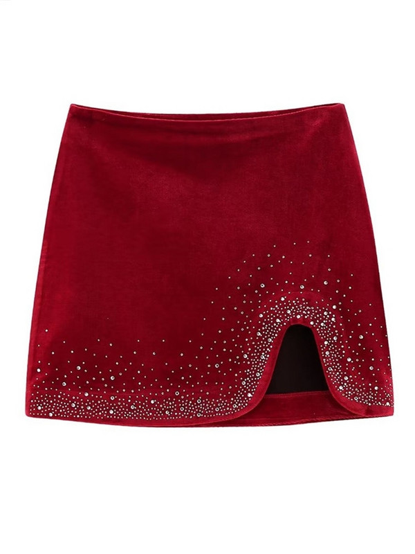 2023 m. Zevity Moterų mada Blizgantis blizgučiais netaisyklingas aksominis mini sijonas Faldas Mujer moteriškas prašmatnus šoninis užtrauktukas Vestidos C11