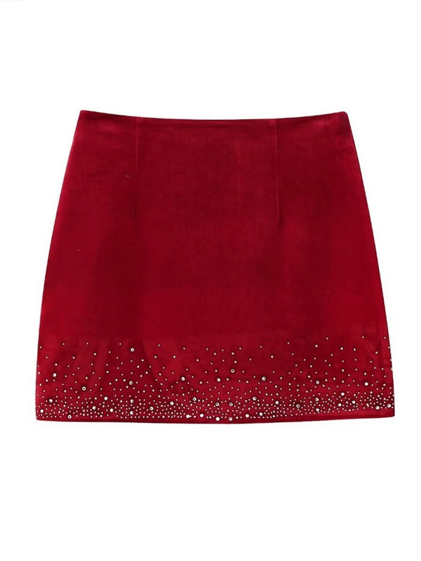 2023 m. Zevity Moterų mada Blizgantis blizgučiais netaisyklingas aksominis mini sijonas Faldas Mujer moteriškas prašmatnus šoninis užtrauktukas Vestidos C11