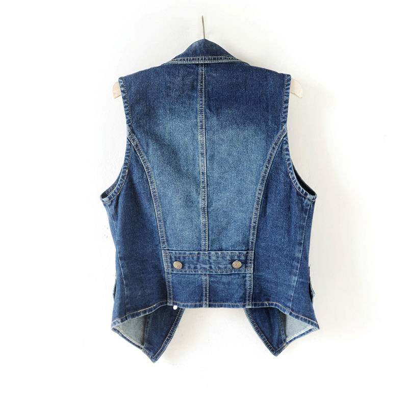 GDUWNFR Ocazional Topuri Femei Femei Vestă Denim Jachetă Primăvara Toamnă Haine Fără mâneci Blugi Scurt Vest Gilet într-un singur piept 5XL