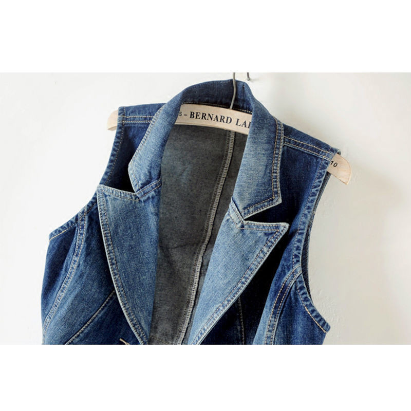 GDUWNFR Ocazional Topuri Femei Femei Vestă Denim Jachetă Primăvara Toamnă Haine Fără mâneci Blugi Scurt Vest Gilet într-un singur piept 5XL