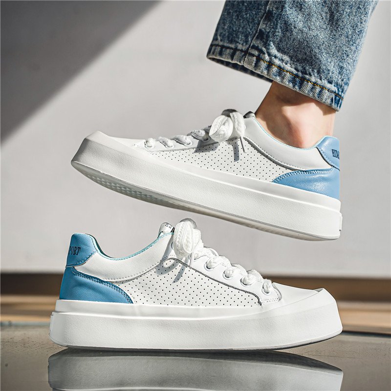 Cipele za muškarce Proljeće 2023. Novo s debelim potplatom, s okruglim prstima i vezanjem, ležerne modne neklizajuće prozračne jednobojne čvrste muške tenisice