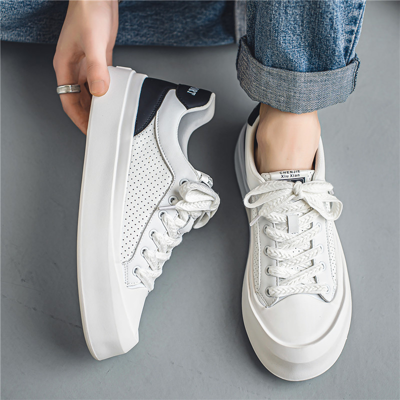 Cipele za muškarce Proljeće 2023. Novo s debelim potplatom, s okruglim prstima i vezanjem, ležerne modne neklizajuće prozračne jednobojne čvrste muške tenisice