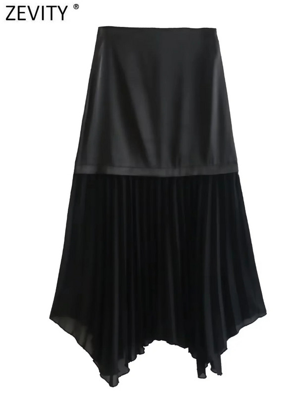 Zevity Femei Fashion Soft Touch Patchwork tiv Neregulat Negru Midi Fusta Faldas Mujer Femei Chic Fermoar A Line Rochii QUN3167