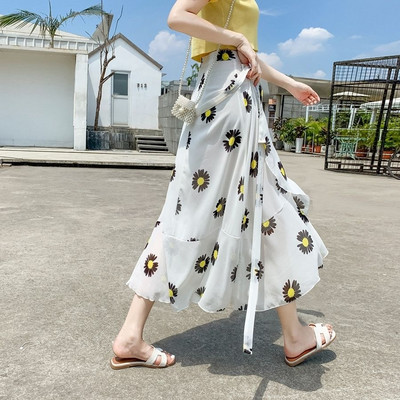 jednodijelna suknja od šifona ljeti Poluduga suknja za ženu na vezanje lotosovih listova nepravilna vilinska suknja suknja s cvijetom krizanteme