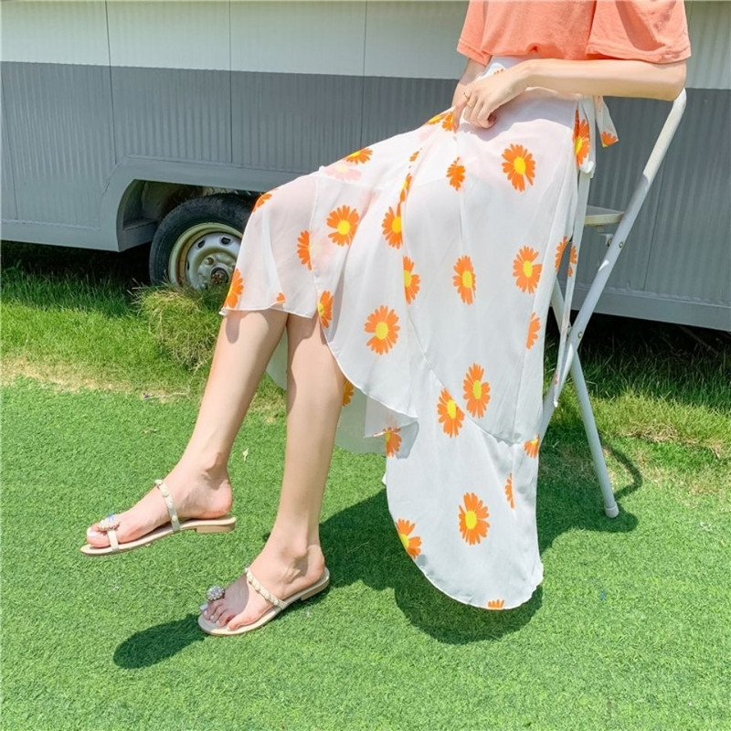 jednodijelna suknja od šifona ljeti Poluduga suknja za ženu na vezanje lotosovih listova nepravilna vilinska suknja suknja s cvijetom krizanteme