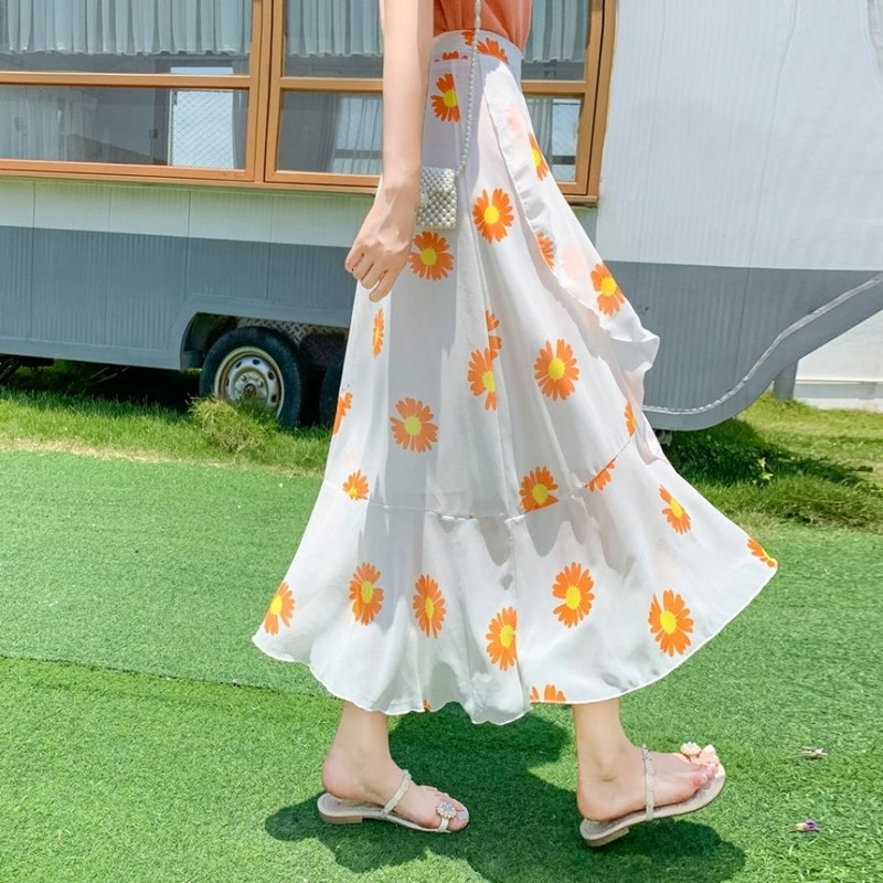 jednodijelna suknja od šifona ljeti Poluduga suknja za ženu na vezanje lotosovih listova nepravilna vilinska suknja suknja s cvijetom krizanteme