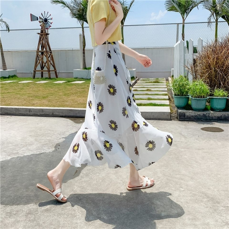 jednodijelna suknja od šifona ljeti Poluduga suknja za ženu na vezanje lotosovih listova nepravilna vilinska suknja suknja s cvijetom krizanteme