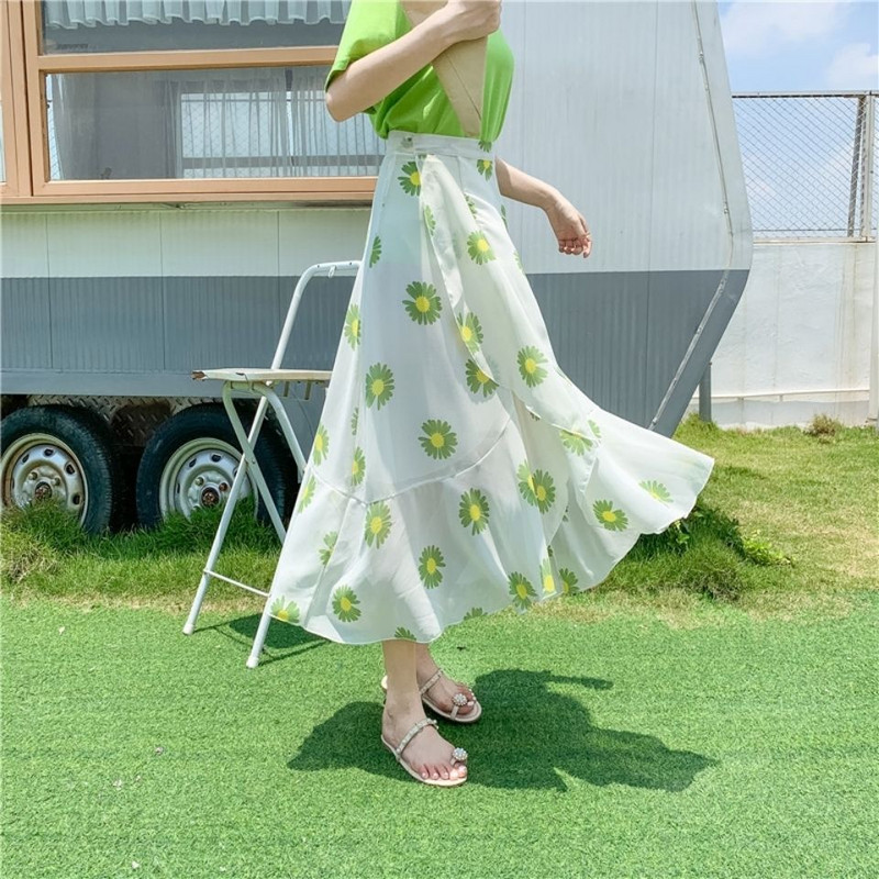 jednodijelna suknja od šifona ljeti Poluduga suknja za ženu na vezanje lotosovih listova nepravilna vilinska suknja suknja s cvijetom krizanteme