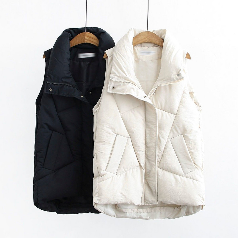 2023 Jachetă de iarnă cu puf pentru femei, ocazional, din bumbac, îmbrăcăminte exterioară căptușită, caldă, fără mâneci, vestă de toamnă.