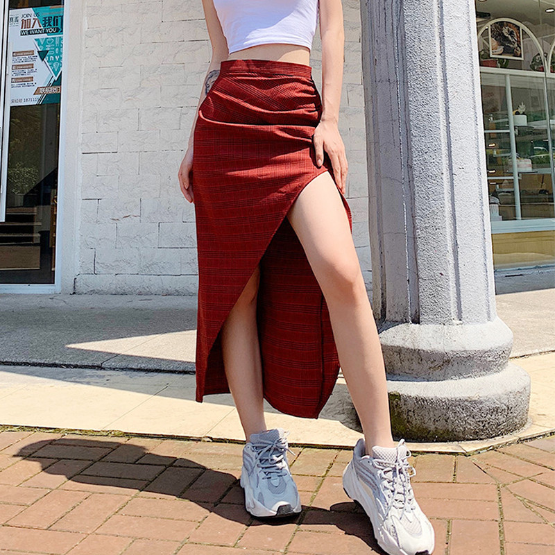 Nove seksi nepravilne y2k suknje, ženske ljetne karirane šarmirane suknje s podijeljenim naborima, uske party bodycon ulične Harajuku estetske suknje