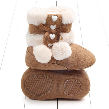 EWODOS Прохождащи новородени момичета Зимни топли ботуши Сладки обувки за сняг с плюшени помпи с лък Топли бебешки обувки за прохождане за бебета момичета
