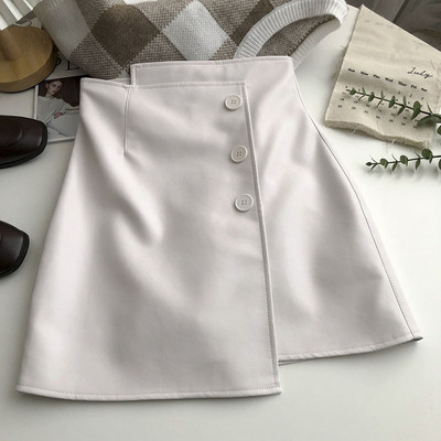 Fusta de birou vintage pentru femei, cu linie în formă de A, din piele PU, coreeană, casual, cu talie înaltă, fusta neregulată pentru studenți japonezi, mini fustă elegantă pentru femei